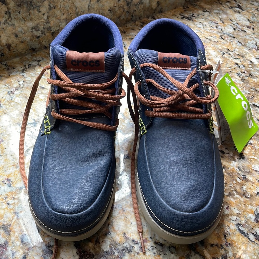 NEW Crocs Navy Blue/Clay Beach Line Boat Chukka Boots EVA Croslite, Size M7 W8